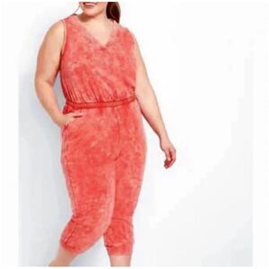 Lane Bryant Livi Sleeveless French Terry Jumpsuit Hibiscus Plus Size 22/24 NWT